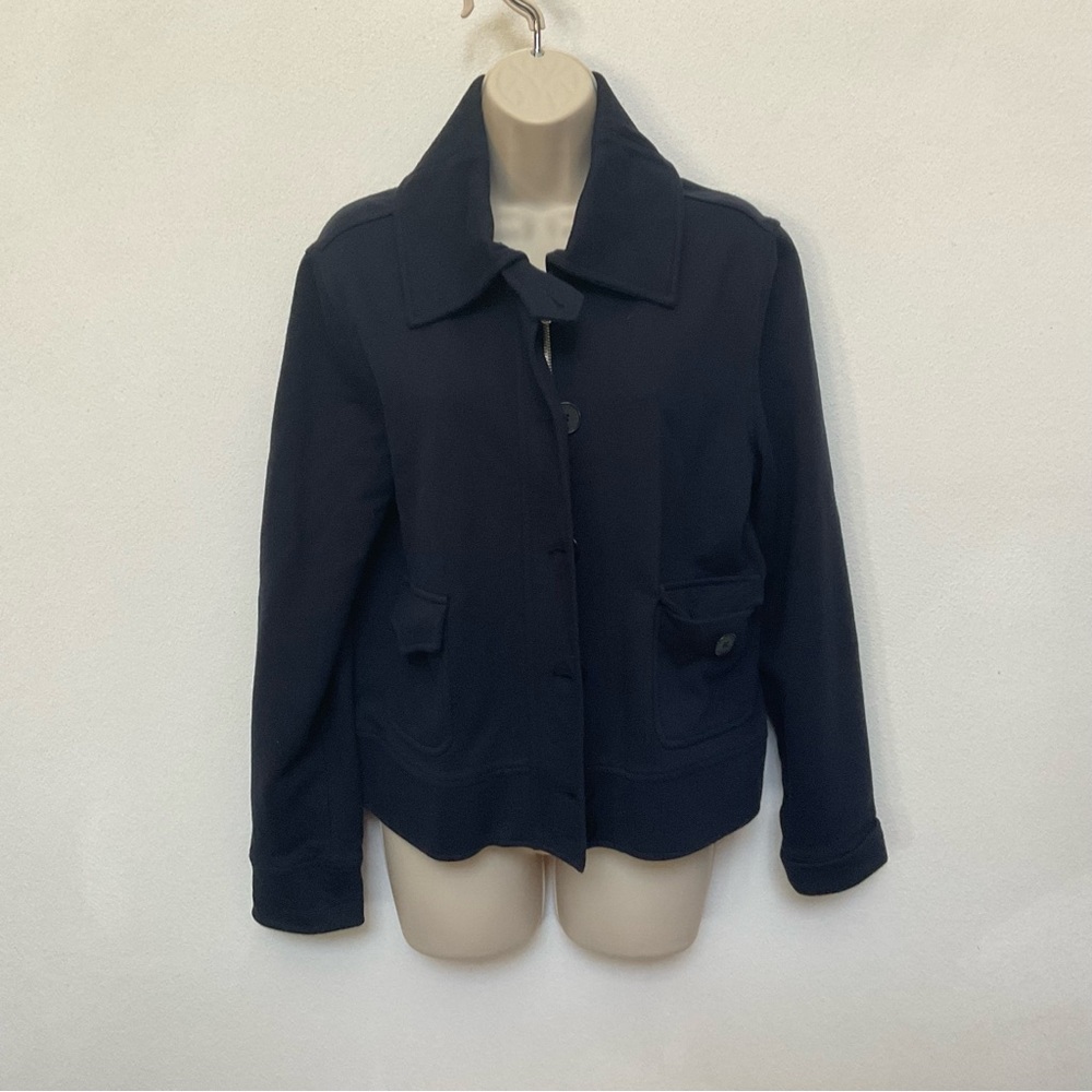 Lauren Jeans Company Navy Blue 100% Cotton Zip Up Large Button Jacket Size Large